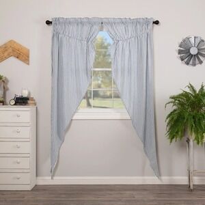 VHC Sawyer Mill  Blue Ticking Stripe Prairie Long Panel Set 84x36x18"
